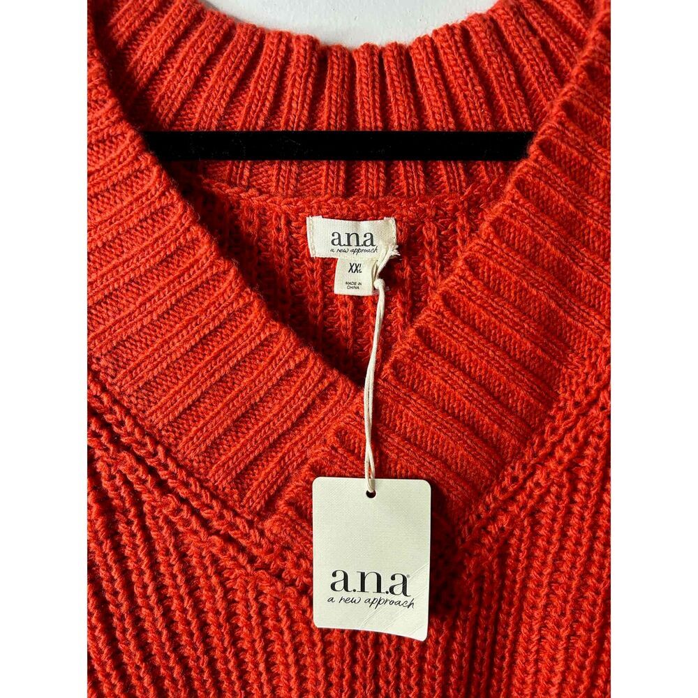 NWT ANA Sweater Womens Size XXL Orange VNeck Ribbed Knit Long Sleeve Loose Fit - Picture 2 of 5